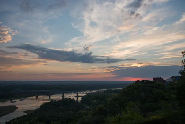 Sunset in the most popular evening stroll spot of Ufa.